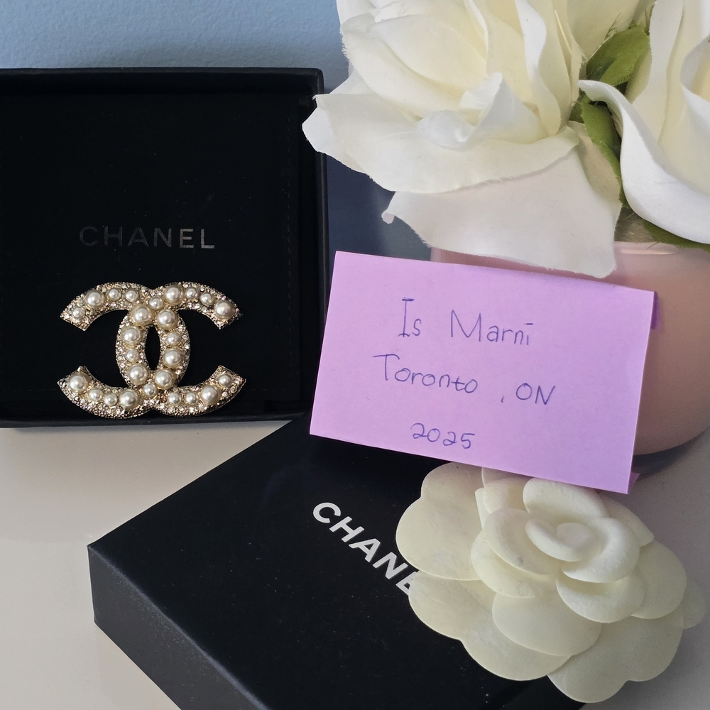 CHANEL Gold and White Brooch